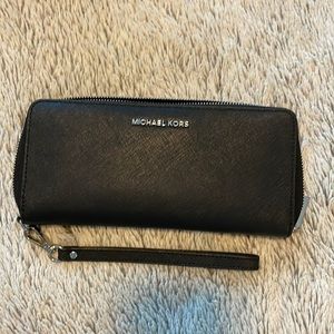 Michael Kors Black Leather Wristlet